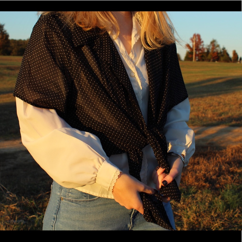 Black & White Polka Dot Sheer Button Up Blouse